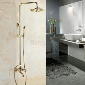 Luxury Gold Color Brass Bathroom Rain Shower Faucet Set Bathtub Mixer Tap 8gf442 - Picture 1 of 8