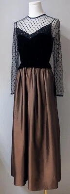 Винтажное макси-платье 70-х Joan Leslie от Kasper бархатная бронза тафта сетка блестки XS  - Изображение 1 из 4