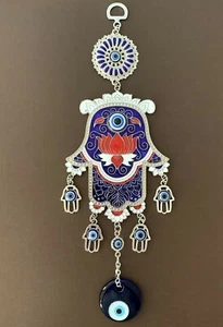 Turkish Blue Evil Eye Hamsa Hand Wall Hanging Amulet Blessing Gift CL7 - Picture 1 of 6