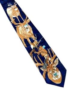 Roberto Cellini Deer Hunting Graphic Neck Tie Blue Black Bucks Classic - Picture 1 of 7