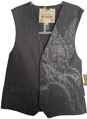 American Rag Charcoal Gray Pin Stripe Stamped Eagle Stars Vest Size Men's M NWT - Image 1 of 4