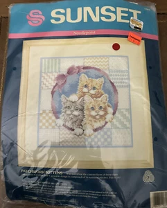 Vintage Sunset Patchwork Kittens 12064 Needlepoint 1 paquete sellado 1991 - Imagen 1 de 8