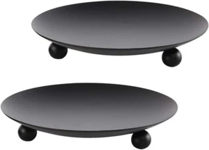 Black Iron Plate Candle Holder, Decorative Iron Pillar Candle Plate, Set of 2, 4 - Picture 1 of 6