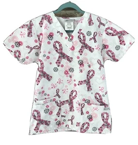 U A SCRUBS. Scrub Top Women's Size EXTRA SMALL. EUC Breast Cancer Awareness ๐ - Picture 1 of 9
