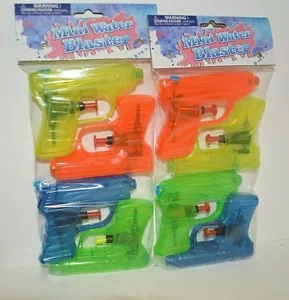 8 Mini JUGUETE Water Blasters 2 Pks 4" Naranja VERDE Amarillo AZUL Exterior JUGAR CHORRO - Imagen 1 de 1