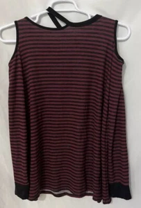 143 story by lineup Stripe Tunic Blouse Cold Shoulder Shimmer Sparkle Sz L Purpl - Picture 1 of 9