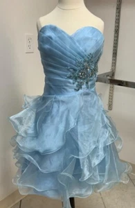 Size 0 Alyce Light Blue Prom Party Homecoming Dance Formal Cocktail Dress - Picture 1 of 3