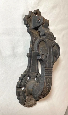 large antique ornate Eastlake Aesthetic solid heavy cast iron black door knocker Cover