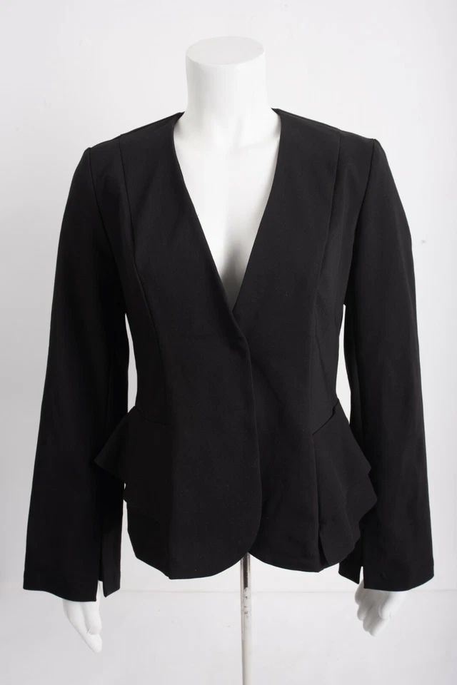 TopShop Mujer Blazer Traje Chaqueta EE. UU. 10 UE 42 Volantes Laterales Detalle Negro Nuevo con Etiquetas Foto 1 de 4