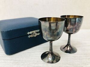 Y3019 CHAWAN Sterling Silver Liqueur cup set of 2 signed box Japan antique