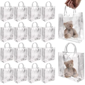 16 Pcs Clear Gift Bags with Handle Reusable Party Favor Goodie Bags for Wedding - Picture 1 of 8