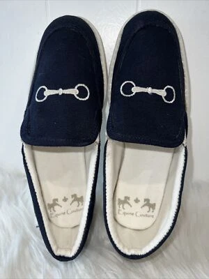 Zapatos mocasines informales de lona Equine Couture para mujer azul marino y blanco talla 3 3064 Foto 1 de 4