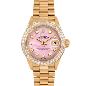 Rolex Ladies 18K Gold President Pink Mother Of Pearl Diamond Dial Diamond Bezel - Picture 1 of 3