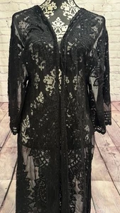 Cárdigan RACHEL ZOE Negro Crochet Encaje Malla Transparente Frente Abierto Plumero Cubrir OS - Imagen 1 de 14