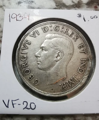 1939 CIRCULATED SEMI-TONED   CANADIAN  SILVER DOLLAR-COINS - Image 1 of 4