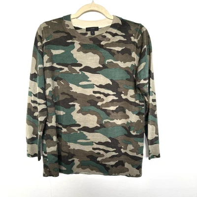 Suéter para mujer J.Crew 100 % lana merino cuello redondo en camuflaje verde/marrón talla: XL Foto 1 de 4