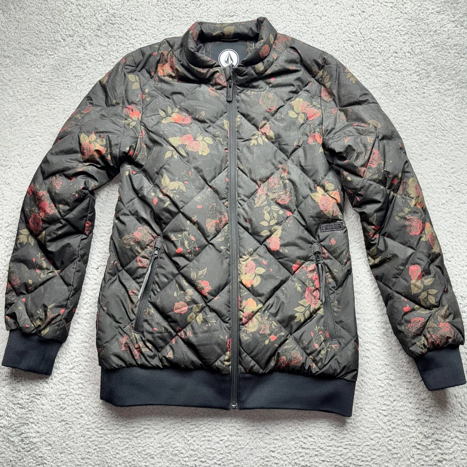 Куртка женская Volcom средний размер цветочный стеганая на молнии пуховик бомбардировщик легкая - Изображение 1 из 4