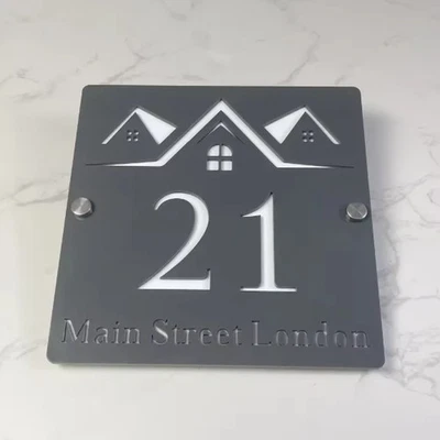 CUSTOM SQUARE HOUSE HOME SIGN NUMBER STREET SIGN ACRYLIC ADDRESS DOOR WALL - image 1 of 3