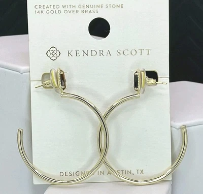 Pendientes de aro Kendra Scott nuevos con etiquetas Emma ojo de tigre piedra enchapados en oro de 14K  Foto 1 de 4