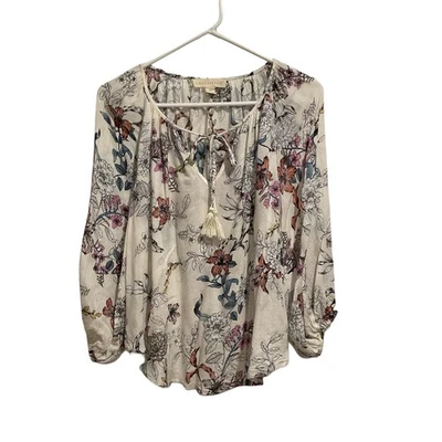 Love Stitch Floral Print Blouse V-neck With Tassels Tie size S Multicolor - Image 1 of 4