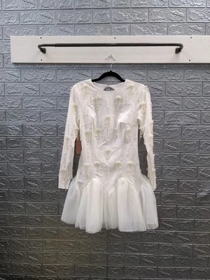 Новый BHLDN жемчуг украшенный длинным рукавом падение талии мини-платье слоновой кости размер XS - Изображение 1 из 4