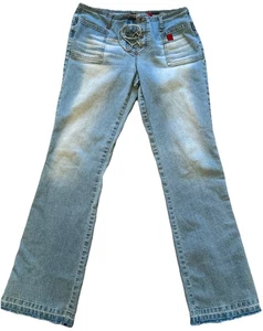 Pantalones de mezclilla acampanados vintage Y2K años 90 Bongo con cordones tiro bajo lavado claro - talla 11 - raros - Imagen 1 de 11