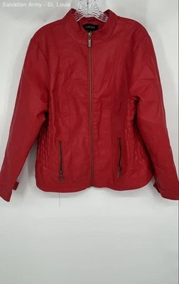 New Look Womens Red Long Sleeve Pockets Full-Zip Leather Jacket Size 1X - Image 1 of 4