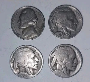 4-Coin Nickel Lot: 1969-S Jefferson + 1937 Buffalo + 2 Worn Buffalo Nickels | US - Picture 1 of 2