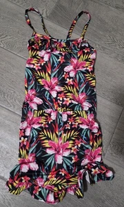 Hurley Girls Romper Shorts Spaghetti Strap Sleeve Floral Hawaiian Medium 10/12 - Picture 1 of 4