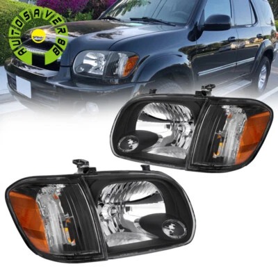 Headlights + Corner Lamps For 2005-2006 Toyota Tundra 05-07 Sequoia Black Amber Foto 1 de 4