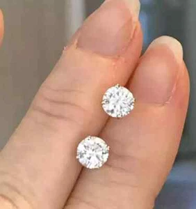 Screw Back 1 Ct Genuine Diamond Studs Available in 14k White or Yellow Gold Pair - Picture 1 of 4
