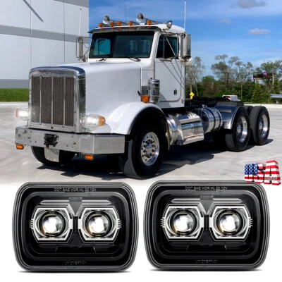 Newest fit 2001-2006 for Peterbilt 378 Trucks 2PC 130W 7x6" 5x7" LED Headlights - Image 1 of 4