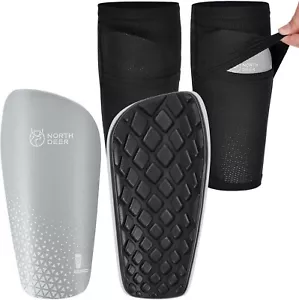 Soccer Shin Pads Gray Kids Adults incl. Sleeves with Optimized Insert Pocket(L) - Picture 1 of 7