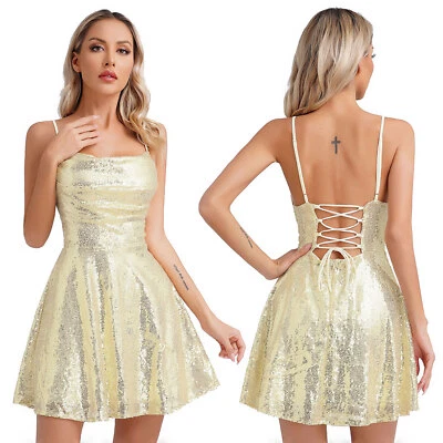 Mujeres Vestidos Vestido Brillante Correas de Espagueti Vestido Boda Noche Cremallera Fiesta - Imagen 1 de 3