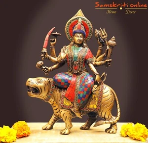 Messing Durga maa Statue. Göttin Durga.Mauerwerk Durga devi - Bild 1 von 6