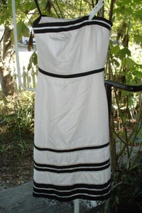 Ann Taylor Petite sz 4P Strapless White w Black Trim Sundress Inner Bra/ Lined - Picture 1 of 13