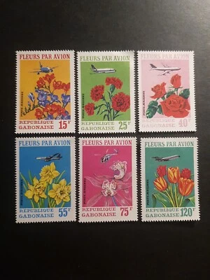 Sello Gabón Correo Aéreo Flora Flores Avión No. 112/117 Nuevo * Mh 1971 Foto 1 de 2
