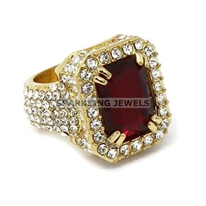 Vivid Garnet Emerald Cut With 925 Silver Gold Plated Ring For Men #543 - Picture 1 of 5