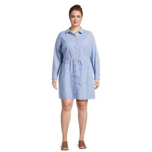 Nine.Eight Mini Shirtdress Women's Size 2X Blue Cotton with Long Sleeves - Picture 1 of 5