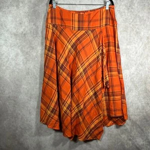 Kasper Linen Skirt Womens Size 14 Orange Plaid Asymmetric Faux Wrap Fall Casual - Picture 1 of 9