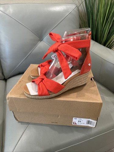 Scarpe UGG donna 8 5 arancione zeppa tacco sandalo aperto casual cinturino punta aperta