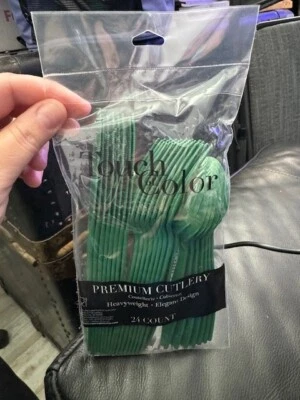 Hunter Green Premium Cutlery Plastic Assorted 24ct. Party Supply Tableware New! - Image 1 of 2