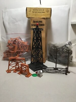 Marx O Gauge Revolving Beacon Tower, Twin Light Crossing Switcher & Accessories - Image 1 of 4
