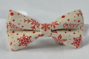 Youth Teenage Red Snowflake Beige Xmas Christmas Bow tie Fits 7-14 Years Old - Picture 1 of 4