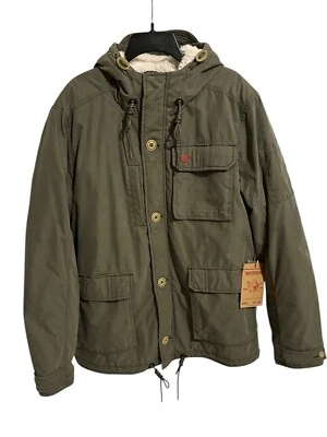 Chaqueta parka forrada Sherpa True Religion verde militar tejida con capucha talla L nueva con etiquetas $473 Foto 1 de 4