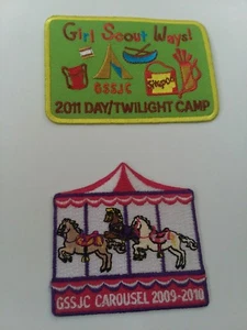 2 Girl Scout Patches 2011 GSSJC Day/Twilight Camp GSSJC Carousel 2009-2010 - Picture 1 of 4