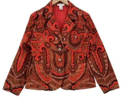Женский блейзер Isaac Mizrahi куртка большой красный пейсли вельвет винтажный - Изображение 1 из 4