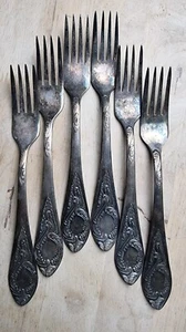 Vintage SILVER PLATED SET 6 table Forks Melchior cupronickel SOVIET USSR - Picture 1 of 8