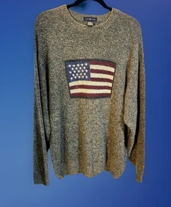 Vintage Cotton Traders🇺🇸Sweater Men XL Brown USA American Flag Heavy EUC Wool - Picture 1 of 24