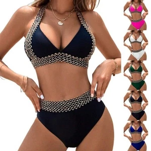Womens Halter Neck Bikini Set Swimsuits High Waist Swimwear Beach Bathing Suits - Picture 1 of 25